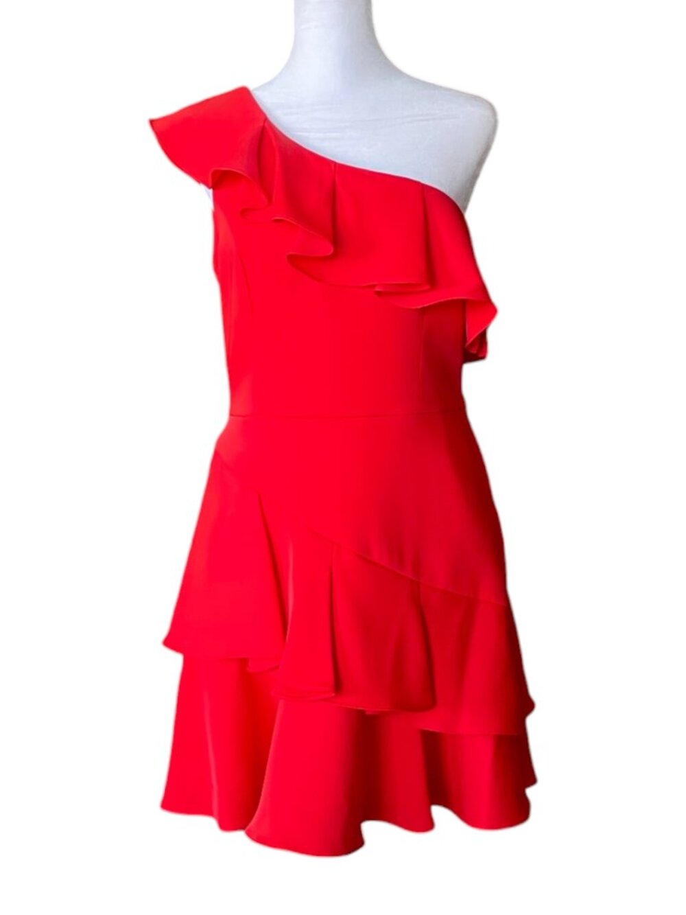 BCBG MaxAzria Red One Shoulder Ruffle Cocktail Mini Dress - size 8